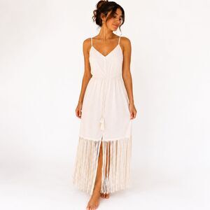 VENUS Fringe Dress Boho Festival Tassel Hem Lined Midi Sundress Beachy M